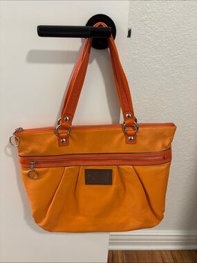 Coach Poppy Glam Bright Orange Shoulder Tote with Front Zip Pocket
